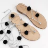 Syrenia Capri Sandals Pom Pom Sandals | Gladiator Sandals^Hydra sandals with silver laces and black pom poms