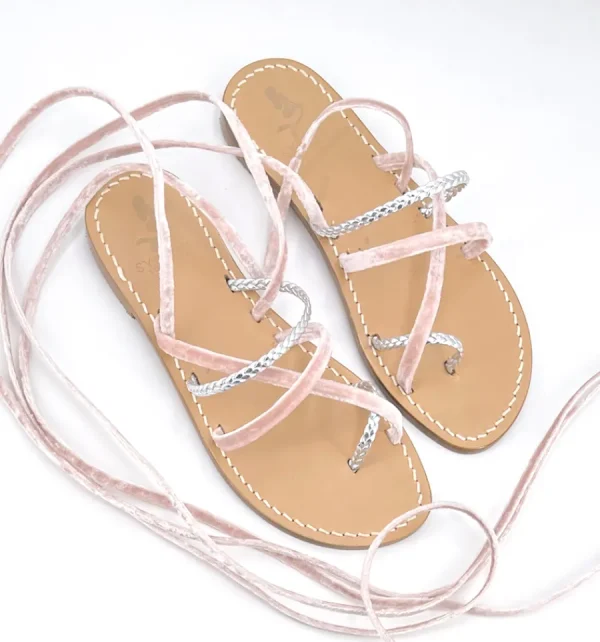 Syrenia Capri Sandals Gladiator Sandals | Velvet Collection^Jeranto Gladiator Sandals Powder Velvet with Silver Braid