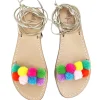 Syrenia Capri Sandals Pom Pom Sandals | Gladiator Sandals^Multicolored Mykonos sandals – gold leather